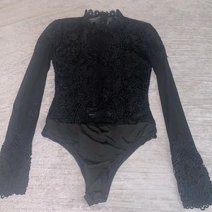 Fashion Nova Black Mesh Bodysuit.